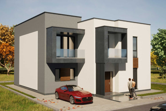 Proiecte case cu etaj pe structura metalica - modele cu 2 nivele