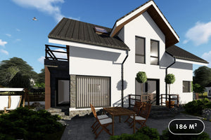 Maison Ossature Métallique Modern 190m2 Avec Balcon 186-058 - photo facade moderne maison 1 thumbnail