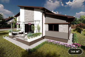 Maison Ossature Métallique Moderne 140 m2 Plain Pied 144-046 - image façade maison pierre 1 thumbnail