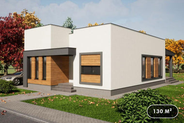 Maison Ossature Métallique Moderne Avec 3 Chambres 130-093 - photo facade moderne maison 1