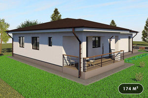 Maison Ossature Métallique Plain Pied Avec Terrasse 174-012 - photo facade maison 1 thumbnail