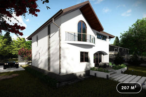 Maison Ossature Métallique à Étage 200m2 Moderne 207-054 - photo facade maison 1 thumbnail