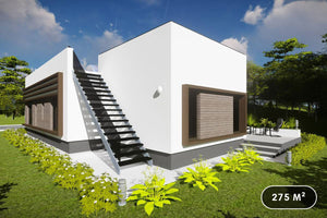 Maison à Ossature Métallique 300 m2 Toit Plat Plain Pied 027 - photo facade moderne maison 1 thumbnail