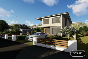 Maison à Ossature Métallique 300m2 à Étage 051 - photo façade moderne maison 1 thumbnail