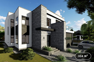Maison à Ossature Métallique Avec Grand Garage Toit Plat 062 - photo facade maison 1 thumbnail