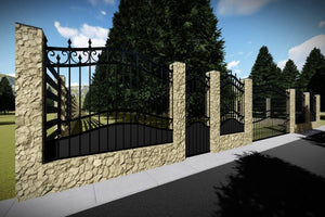 Clôture de Maison en Pierre avec Panneaux en Fer Forgé GA15 - modèle de clôture photo 1 thumbnail