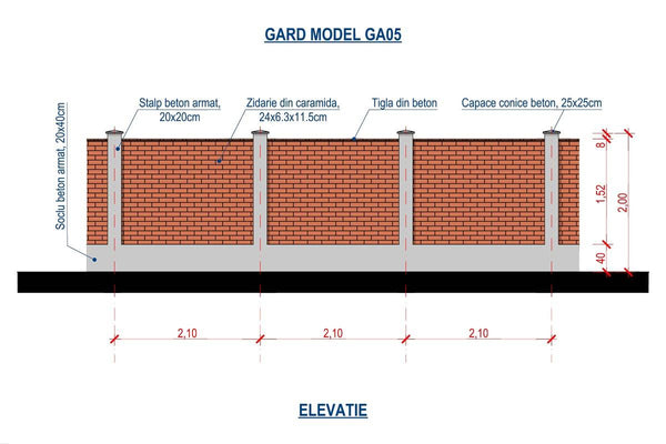 Clôture de Maison Classique en Maçonnerie de Briques GA05 - design de clôture