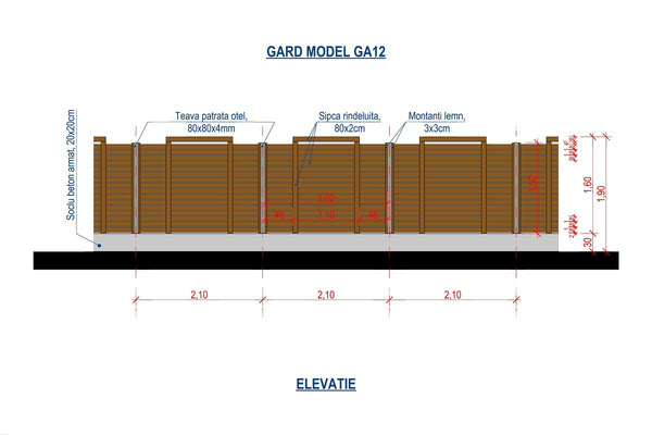 Clôture Maison en Bois Béton et Poteaux Métalliques GA12 - clôture design