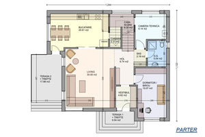 Grande Maison Ossature Métallique Avec Terrasse 285-108 - plan du rez-de-chaussée thumbnail