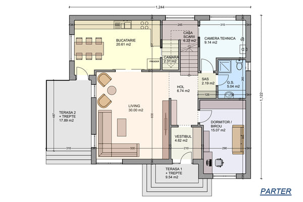 Grande Maison Ossature Métallique Avec Terrasse 285-108 - plan du rez-de-chaussée