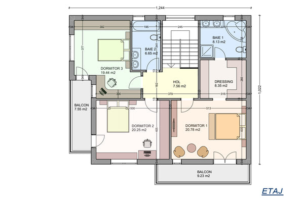 Grande Maison Ossature Métallique Avec Terrasse 285-108 - plan de l'étage