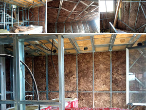 Fermeture des murs intérieurs pour une maison avec rez-de-chaussée et étage, étape de remplissage avec de la laine minérale thumbnail