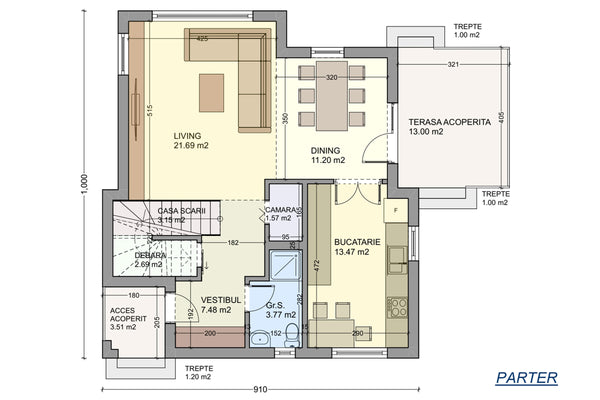 Maison à Ossature Métallique 180m2 Moderne Avec Un Étage 110 - Plan de la maison au rez-de-chaussée