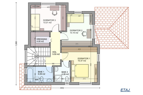 Maison à Ossature Métallique 180m2 Moderne Avec Un Étage 110 - Plan de la maison à l'étage