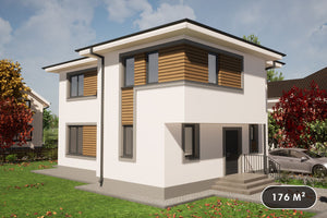 Maison à Ossature Métallique Avec Etage et Terrasse 176-109 -photo facade moderne maison 1 thumbnail