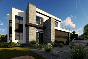 Maison à Ossature Métallique Avec Grand Garage Toit Plat 062 - photo facade maison 3 thumbnail