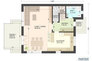 Maison à Ossature Métallique Avec Petite Terrasse Modèle 114 - plan du rez-de-chaussée thumbnail