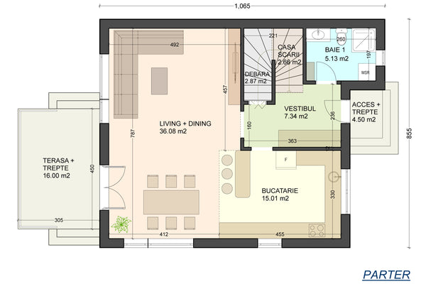 Maison à Ossature Métallique Avec Petite Terrasse Modèle 114 - plan du rez-de-chaussée