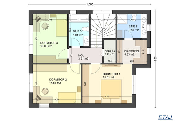 Maison à Ossature Métallique Avec Petite Terrasse Modèle 114 - plan de l'étage