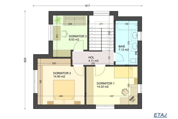 Maison à Ossature Métallique de 150 m² Avec 3 Chambres 115 - compartimentage étage