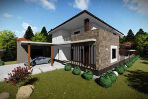 Maison à Ossature Métallique à Étage Avec Garage 340-060 - photo maison extérieur 2 thumbnail