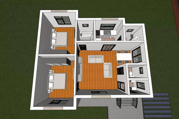 Petite Maison à Ossature Métallique 80 m2 3 Chambres 076-072 - plan 3d maison