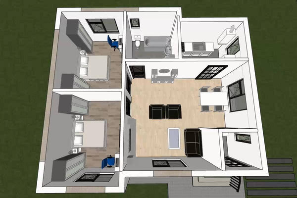 Maison à Ossature Métallique 80 m2 3 Chambres Plain Pied 086 - plan maison 3d