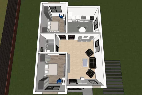 Petite Maison Ossature Métallique Seul Niveau 80 m2 084-084 - plan 3d maison