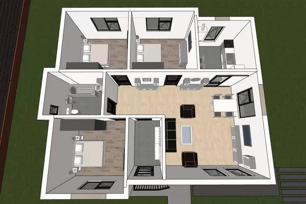 Maison Ossature Métallique Rez De Chaussée Moderne 100m2 085 - plan maison 3d