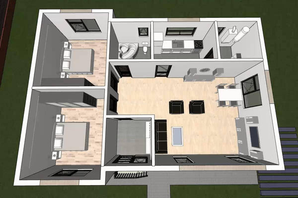 Maison Ossature Métallique Plain Pied Moderne 3 Chambres 082 - plan maison 3d