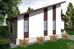 Maison Ossature Métallique De Plain Pied 3 Chambres 131-020 - image façade maison pierre 3 thumbnail