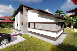 Maison Ossature Métallique Moderne 140 m2 Plain Pied 144-046 - image façade maison pierre 4 thumbnail