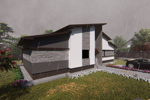 Maison Ossature Métallique Moderne 140 m2 Plain Pied 144-046 - image façade maison pierre 5 thumbnail