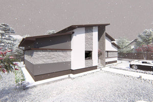 Maison Ossature Métallique Moderne 140 m2 Plain Pied 144-046 - image façade maison pierre 6 thumbnail