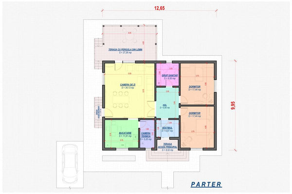 Maison Ossature Métallique 3 Chambres Avec Terrasse 161-008 - plan du maison