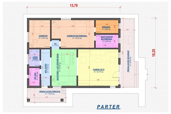 Maison Ossature Métallique Plain Pied Avec Terrasse 174-012 - plan de maison