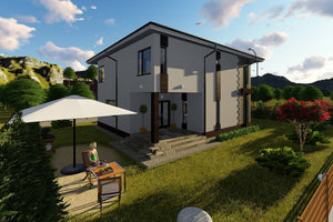 Maison Ossature Métallique Avec Toit Terrasse 200 m2 211-034 - image maison extérieur 6 thumbnail