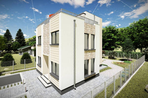 Grande Maison Ossature Metallique à 2 Étages Toit Plat 081 - photo façade maison 3 thumbnail