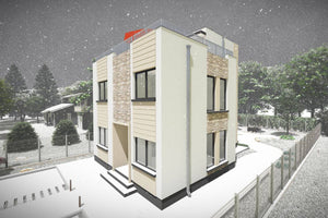 Grande Maison Ossature Metallique à 2 Étages Toit Plat 081 - photo façade maison 7 thumbnail