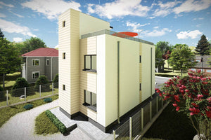 Grande Maison Ossature Metallique à 2 Étages Toit Plat 081 - photo façade maison 5 thumbnail