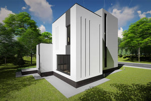 Maison Ossature Métallique Avec Toit Plat à Deux Niveaux 025 - image façade maison moderne 4 thumbnail