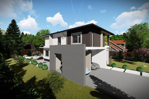 Maison Ossature Métallique Avec Grand Garage 250 m2 258-061 - image façade moderne maison 4 thumbnail