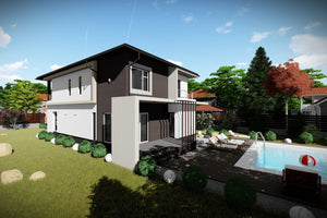 Maison Ossature Métallique Avec Grand Garage 250 m2 258-061 - image façade moderne maison 3 thumbnail