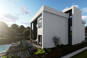 Maison en Ossature Métallique Avec Toit Plat Et Terrasse 055 - photo facade moderne maison 8 thumbnail