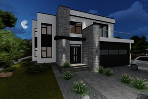Maison à Ossature Métallique Avec Grand Garage Toit Plat 062 - photo facade maison 9 thumbnail