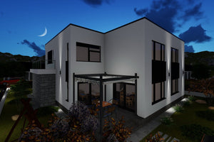 Maison à Ossature Métallique Avec Grand Garage Toit Plat 062 - photo facade maison 10 thumbnail