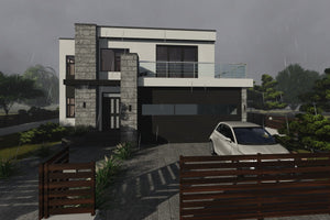 Maison à Ossature Métallique Avec Grand Garage Toit Plat 062 - photo facade maison 8 thumbnail