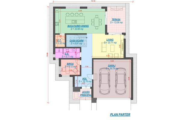 Maison à Ossature Métallique Avec Grand Garage Toit Plat 062 - plan de maison 1