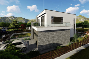 Maison à Ossature Métallique Avec Grand Garage Toit Plat 062 - photo facade maison 5 thumbnail