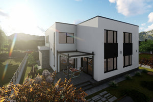 Maison à Ossature Métallique Avec Grand Garage Toit Plat 062 - photo facade maison 6 thumbnail